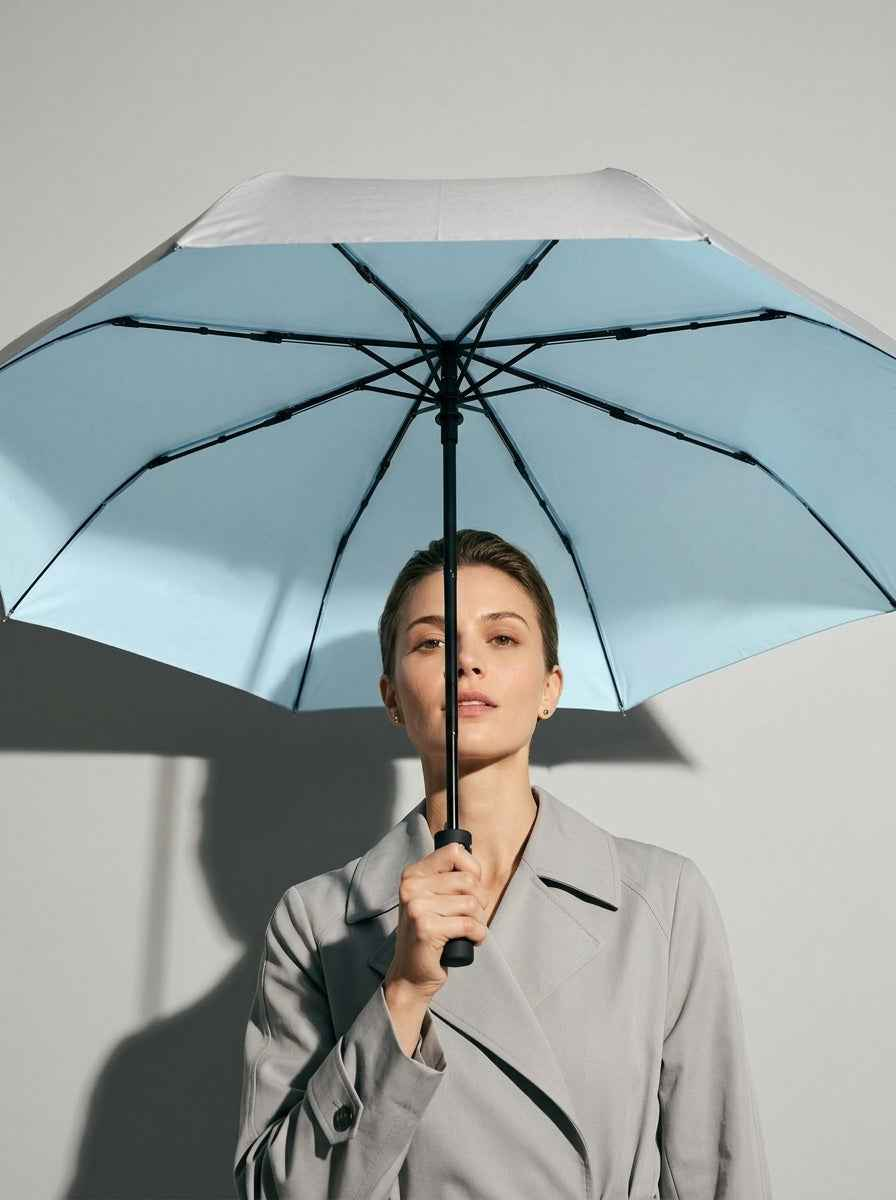 The Canopy - Sky Light Blue | Automatic Titanium Silver UV Umbrella UPF50+ Compact Tri-Fold