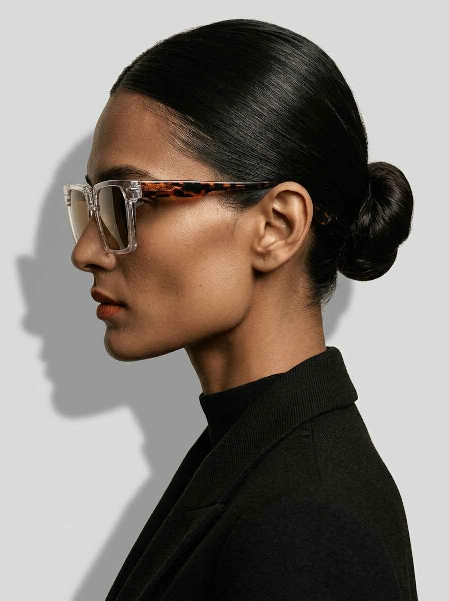 The Facade | Polarized Crystal | Square Sunglasses | UV400 TAC Polarized Tea Lenses