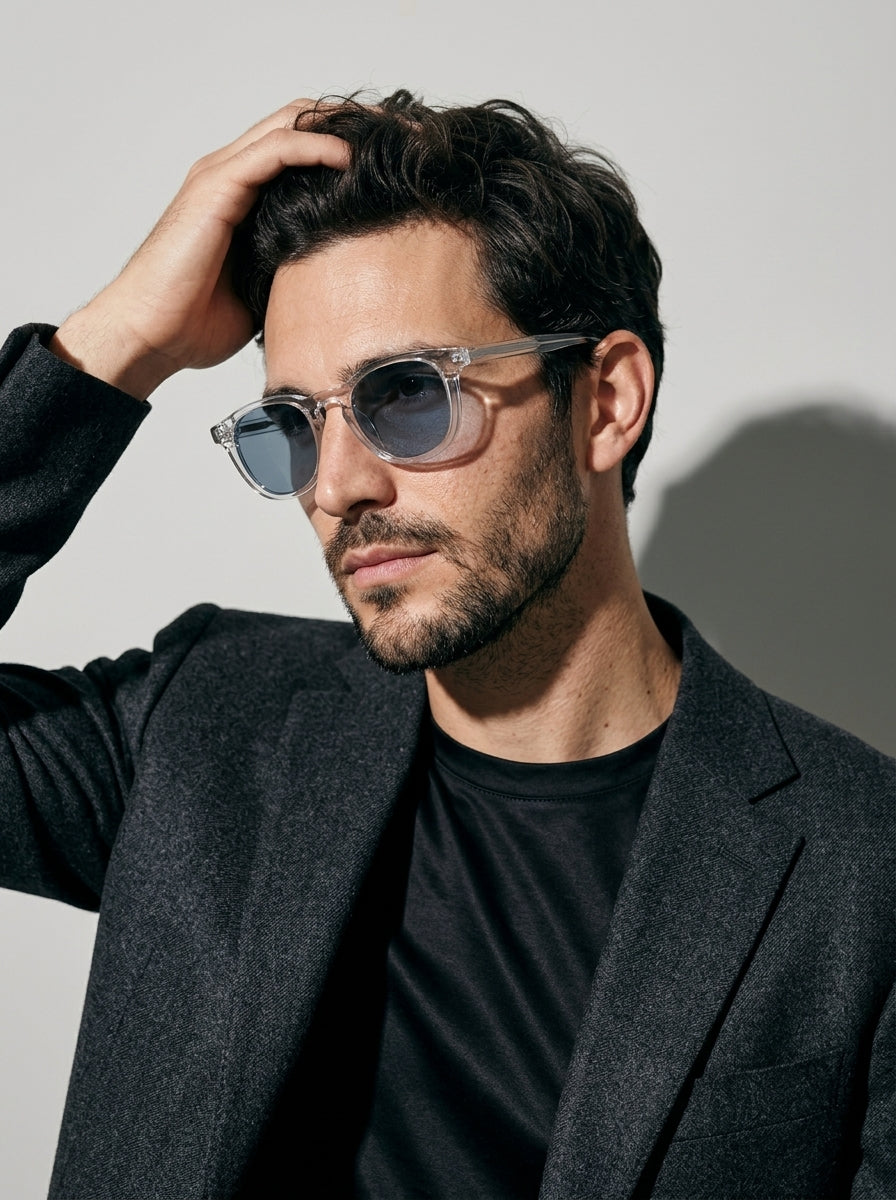 The Archivist | Polarized Crystal Blue | Retro Square Sunglasses | UV400 TAC Polarized Blue Lenses