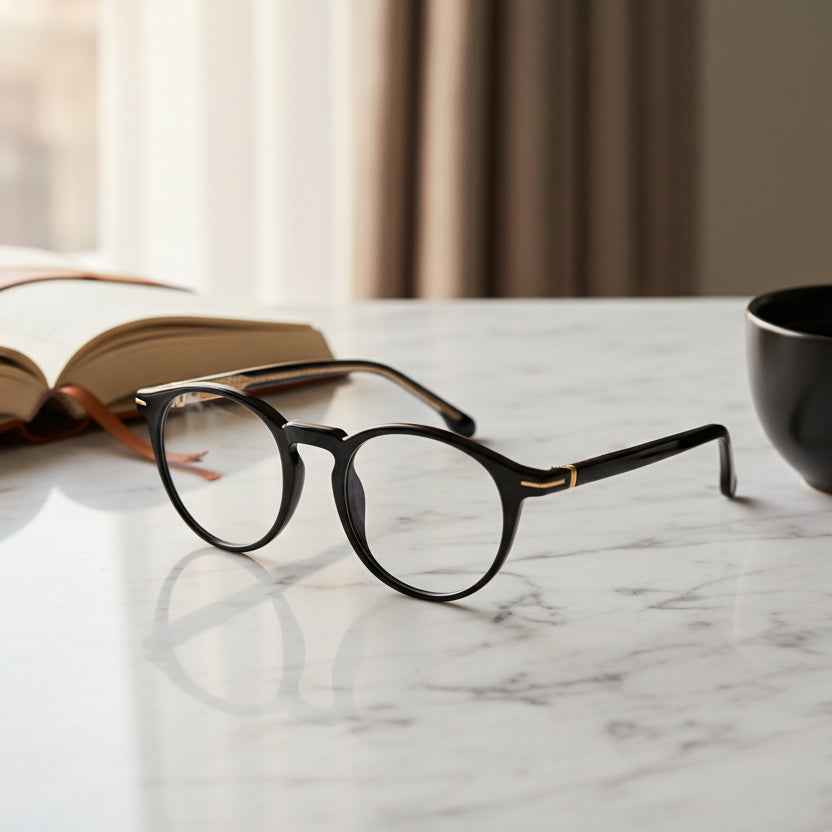 The MK-Elara | Oval Optical Frames - Apex-Blue Light Defense - Hybrid TR90 & Sculpted Board Acetate