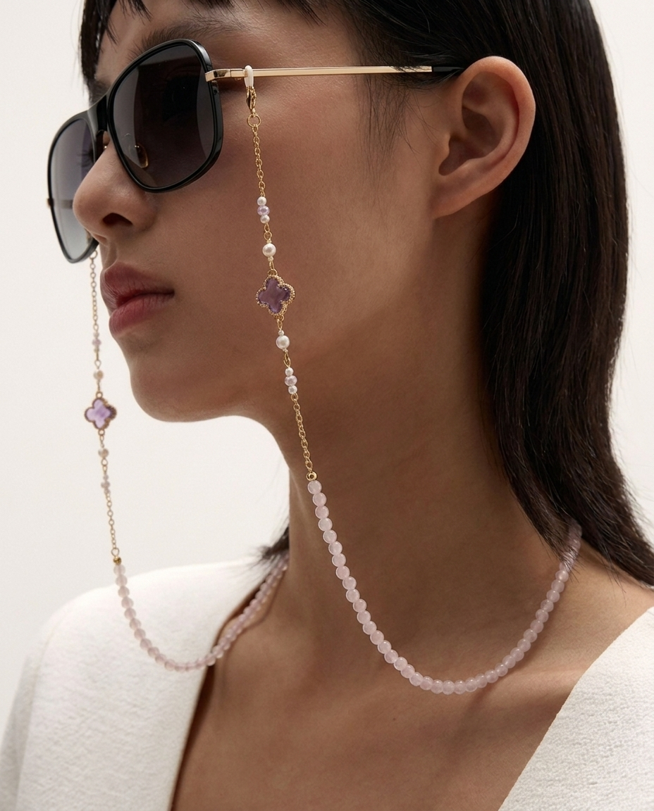 Retro Beaded Chain: Titanium & Chalcedony Eyewear Chain