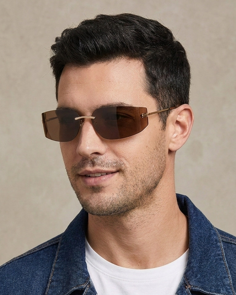 Obsession: Rimless 30g Metal Shield Polarized Sunglasses