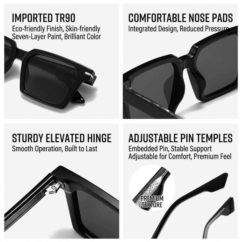 The Facade | Polarized Gray | Square Sunglasses | UV400 TAC Polarized Gray Lenses