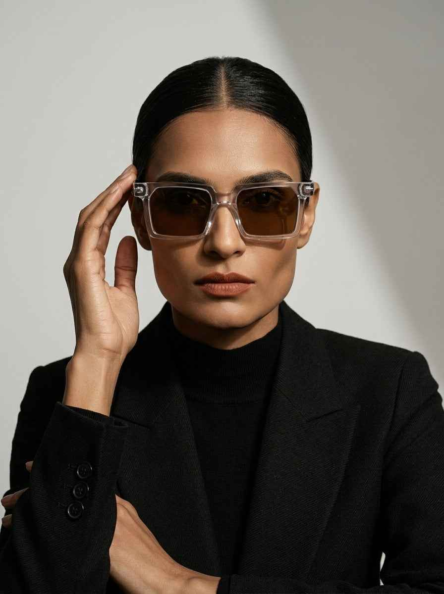 The Facade | Polarized Crystal | Square Sunglasses | UV400 TAC Polarized Tea Lenses