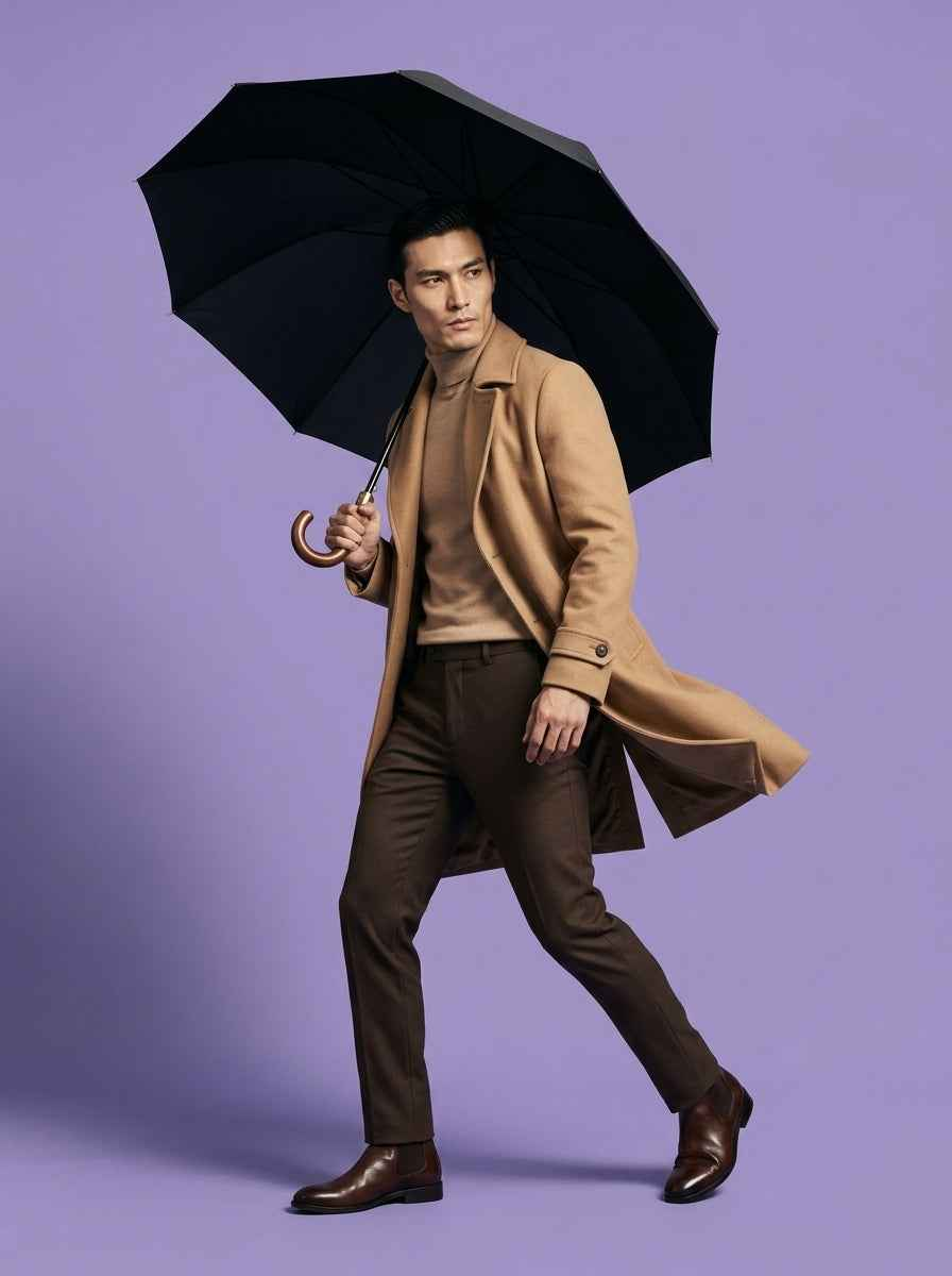 The Envoy  Business Black | Solid Wood Handle Automatic Umbrella | UPF50+ Large Canopy