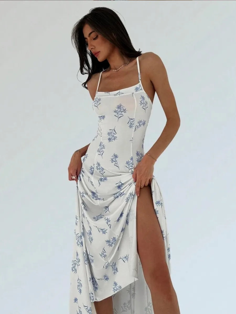 The Wildflower - Square Neck Cami Maxi Dress, Apricot Floral