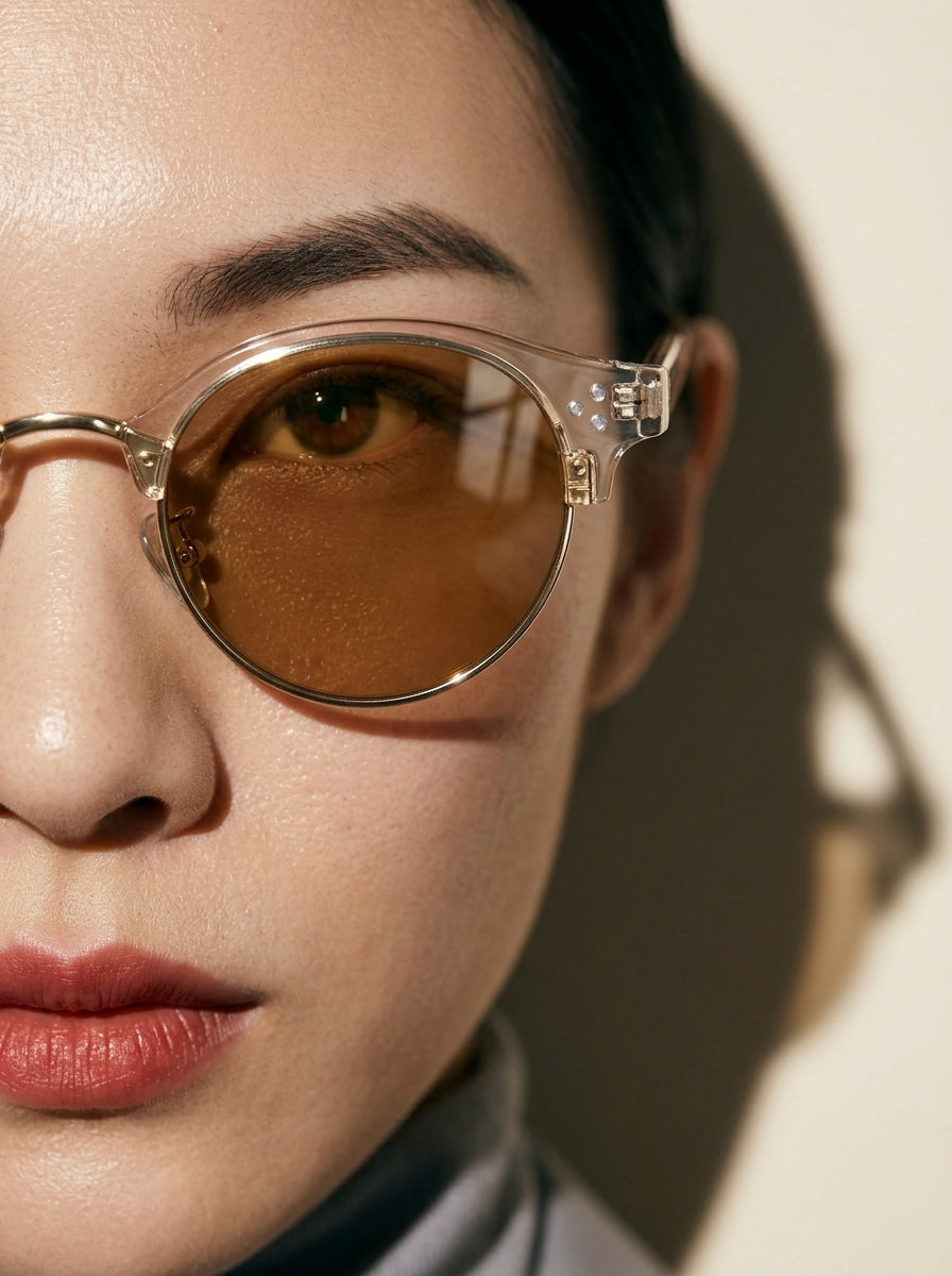 The Vantage - Transparent Tea with Amber Lens | Round Half-Frame Polarized Sunglasses | UV400 TR90