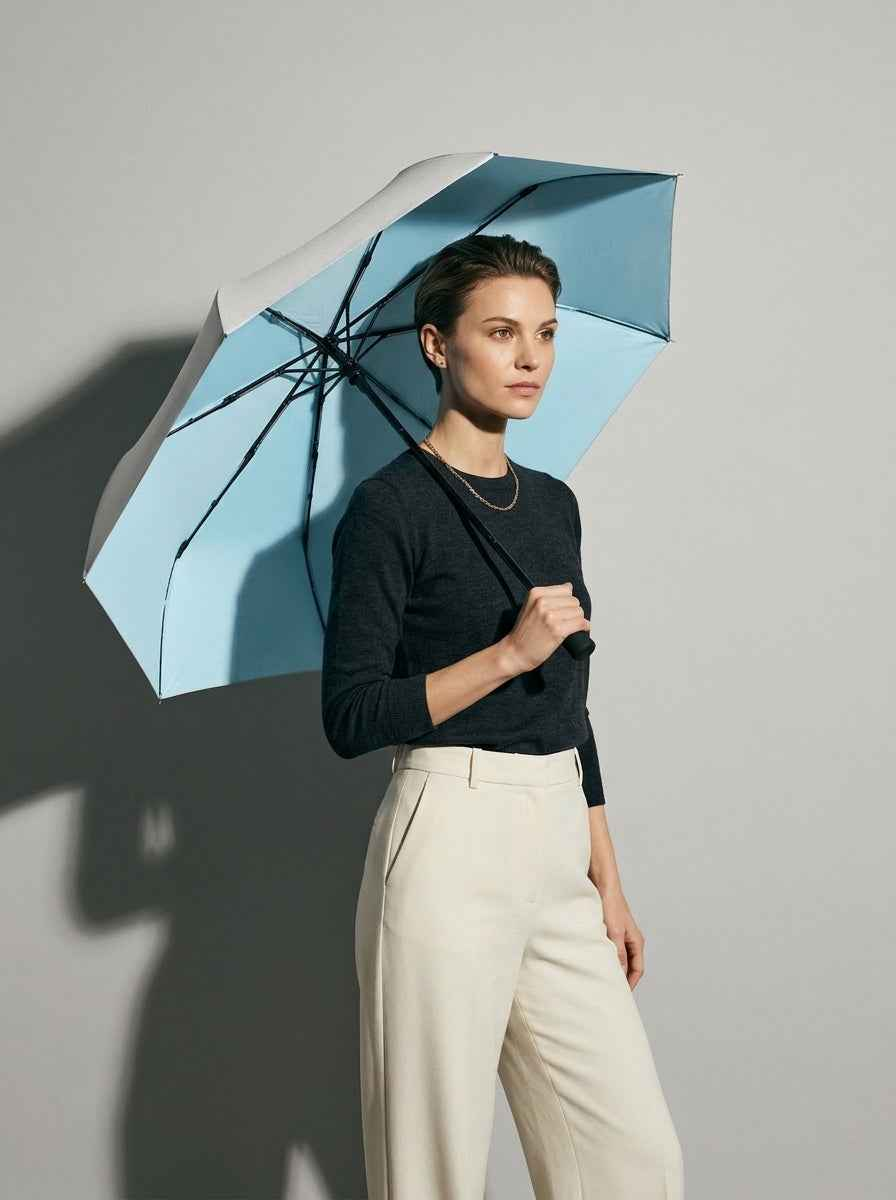 The Canopy - Sky Light Blue | Automatic Titanium Silver UV Umbrella UPF50+ Compact Tri-Fold