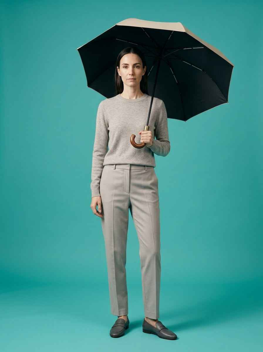 The Envoy - Natural Beige | Solid Wood Handle Automatic Umbrella | UPF50+