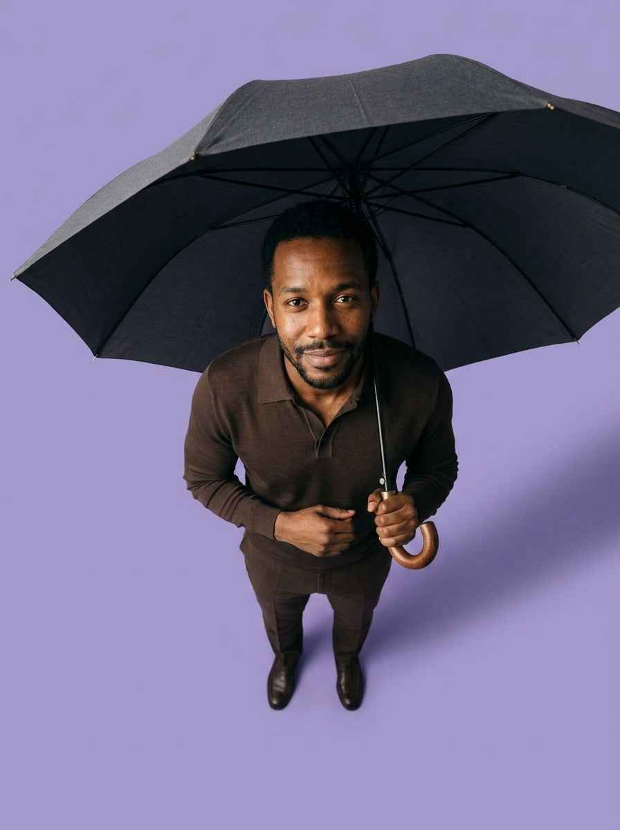 The Envoy - Misty Grey | Solid Wood Handle Automatic Umbrella | UPF50+