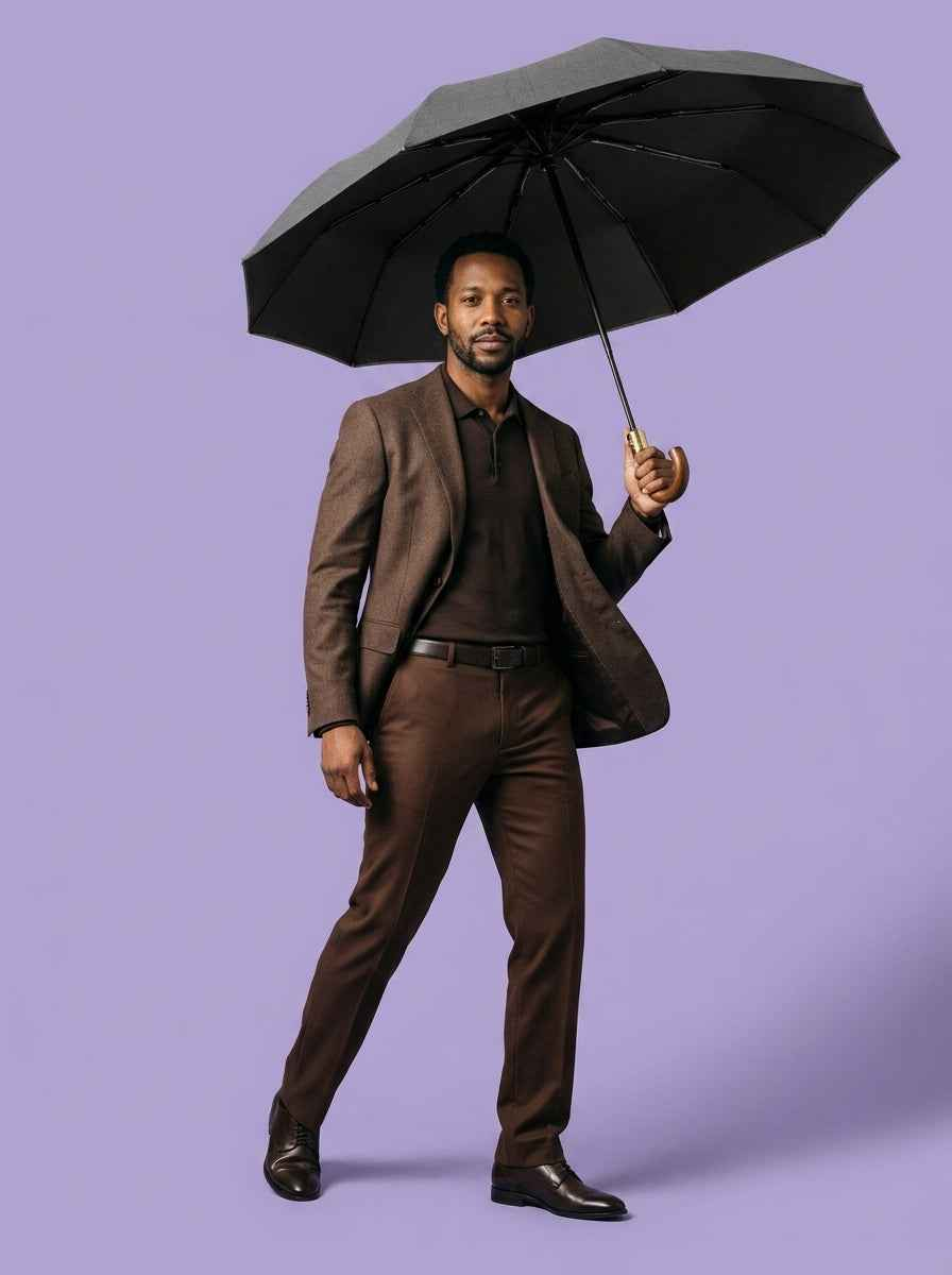 The Envoy - Misty Grey | Solid Wood Handle Automatic Umbrella | UPF50+