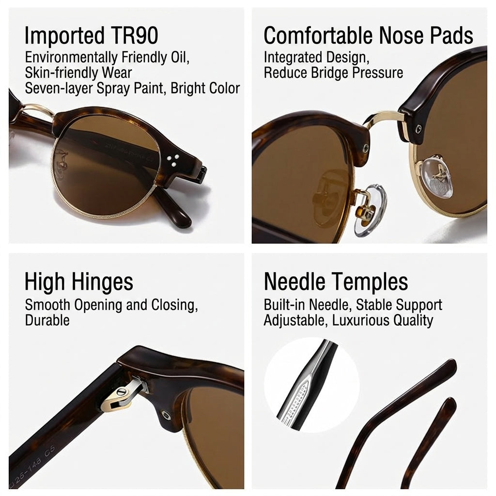 The Vantage - Transparent Gray with Black Gray Lens | Round Half-Frame Polarized Sunglasses | UV400 TR90