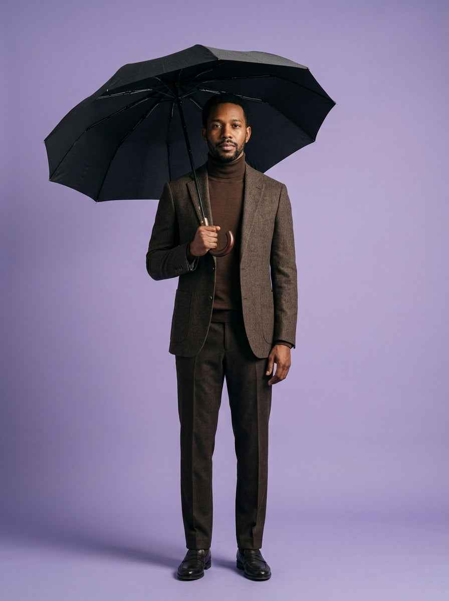 The Envoy - Misty Grey | Solid Wood Handle Automatic Umbrella | UPF50+