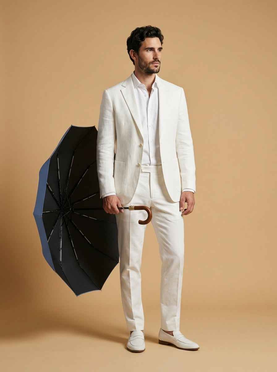 The Envoy - Haze Blue | Solid Wood Handle Automatic Umbrella | UPF50+
