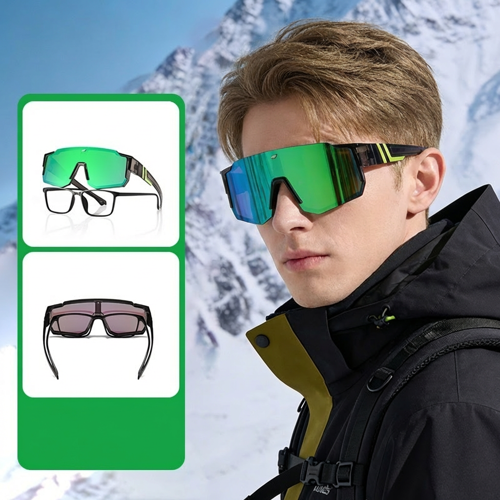 55mm Green Tint Polarized Fit Over Glasses Sunglasses for Mountain Explorers - Cuts Trail Glare - Marie Kiro