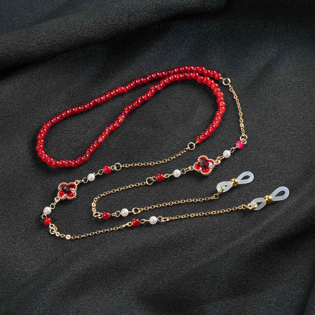 Marie Kiro: Retro Beaded Eyeglass Chain Titanium Steel Non-Slip Neck Strap with Chalcedony Accents
