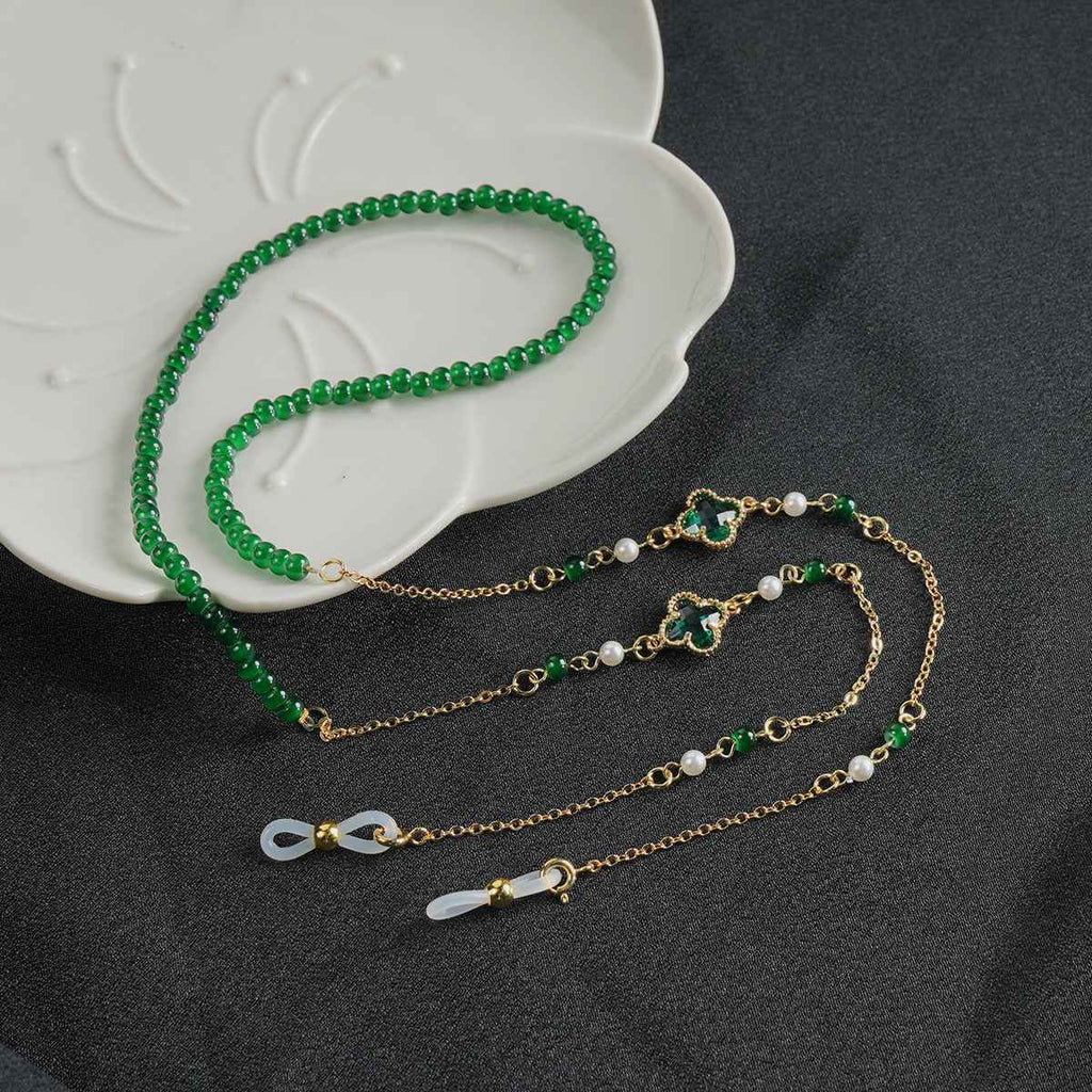 Marie Kiro: Retro Beaded Eyeglass Chain Titanium Steel Non-Slip Neck Strap with Chalcedony Accents