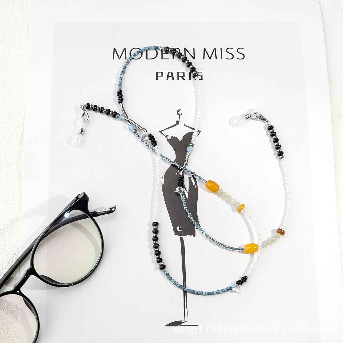 Marie Kiro: Azure Anchor - Handmade Beaded Eyeglass Chain  Premium Glass, Jade & Glazed Accents