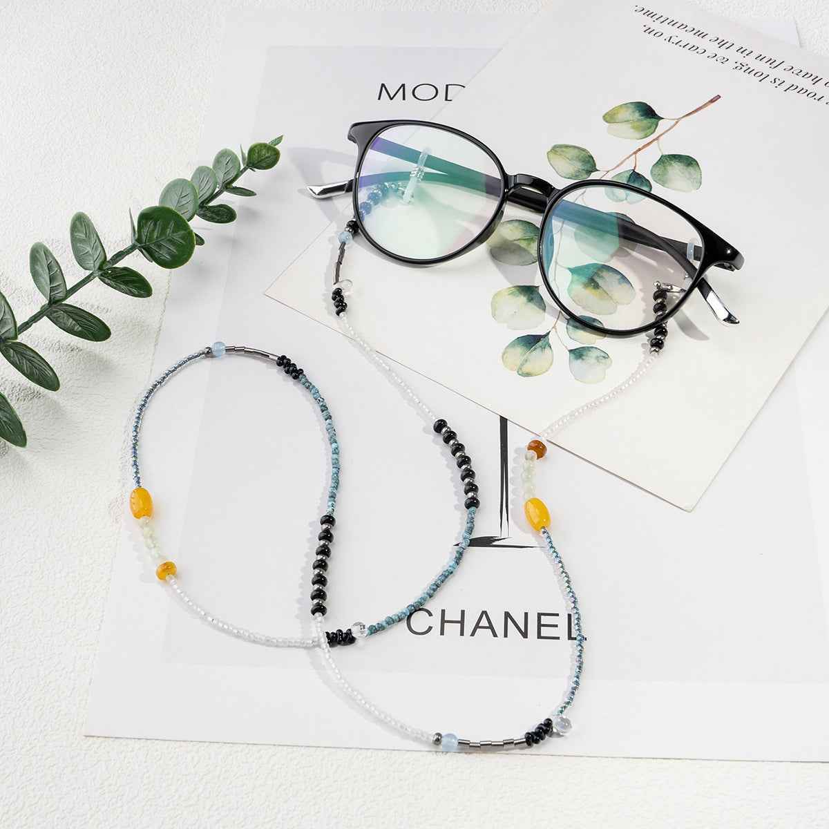 Marie Kiro: Azure Anchor - Handmade Beaded Eyeglass Chain  Premium Glass, Jade & Glazed Accents