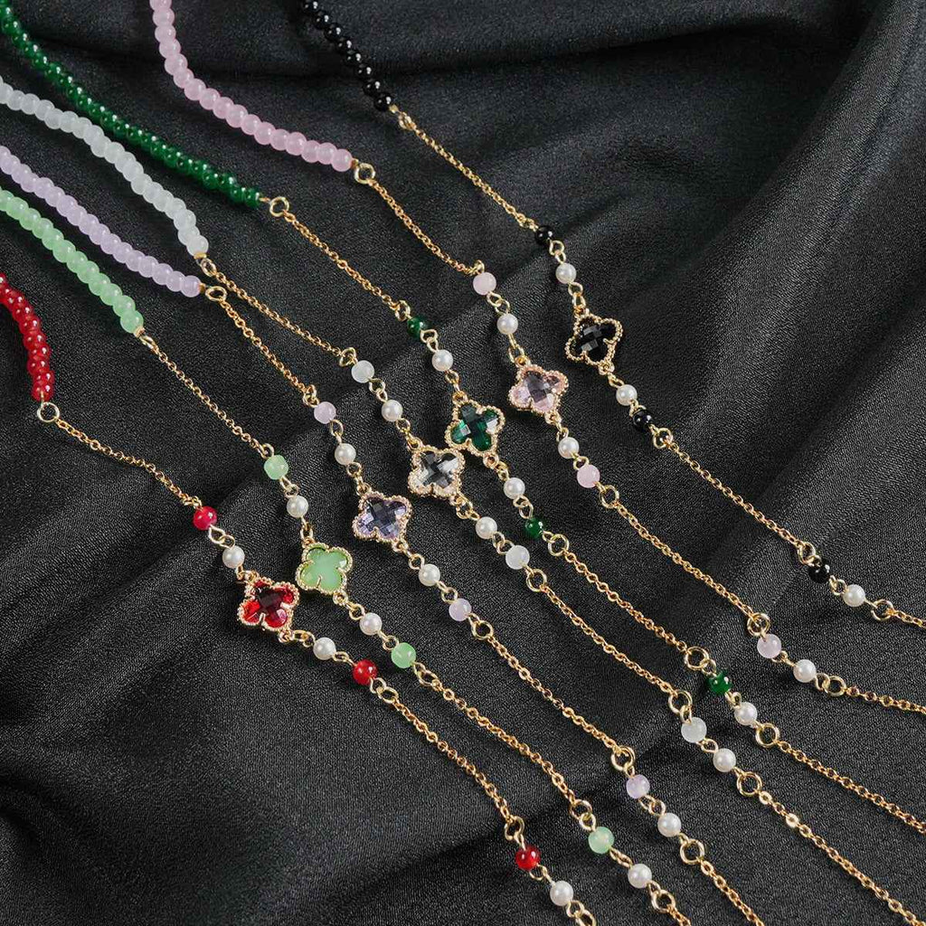 Marie Kiro: Retro Beaded Eyeglass Chain Titanium Steel Non-Slip Neck Strap with Chalcedony Accents