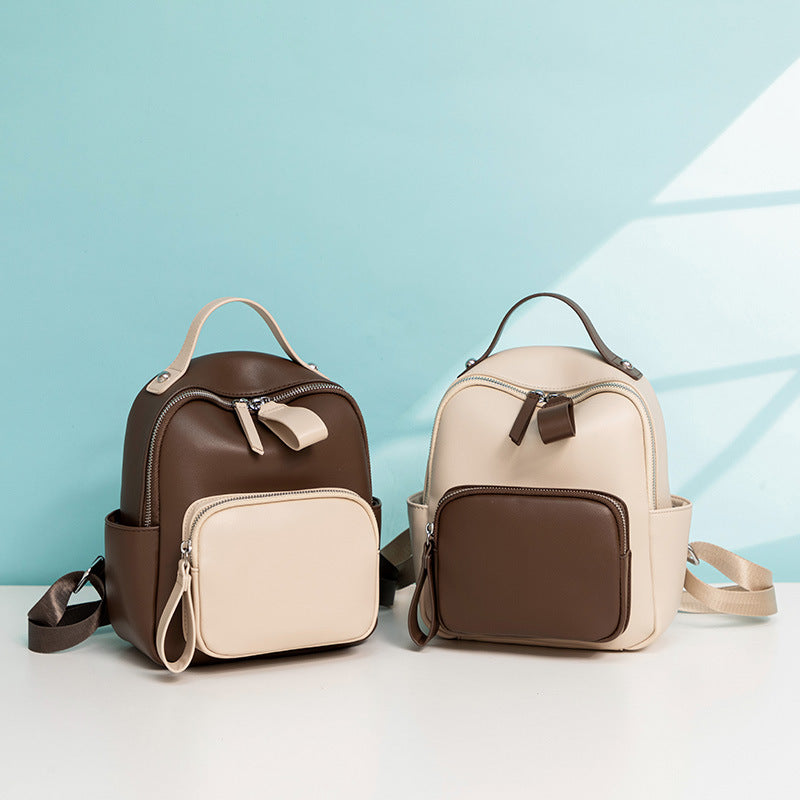 The Duet Mini Backpack  Coffee & Cream | Two-Tone Vegan Leather Small Backpack Purse