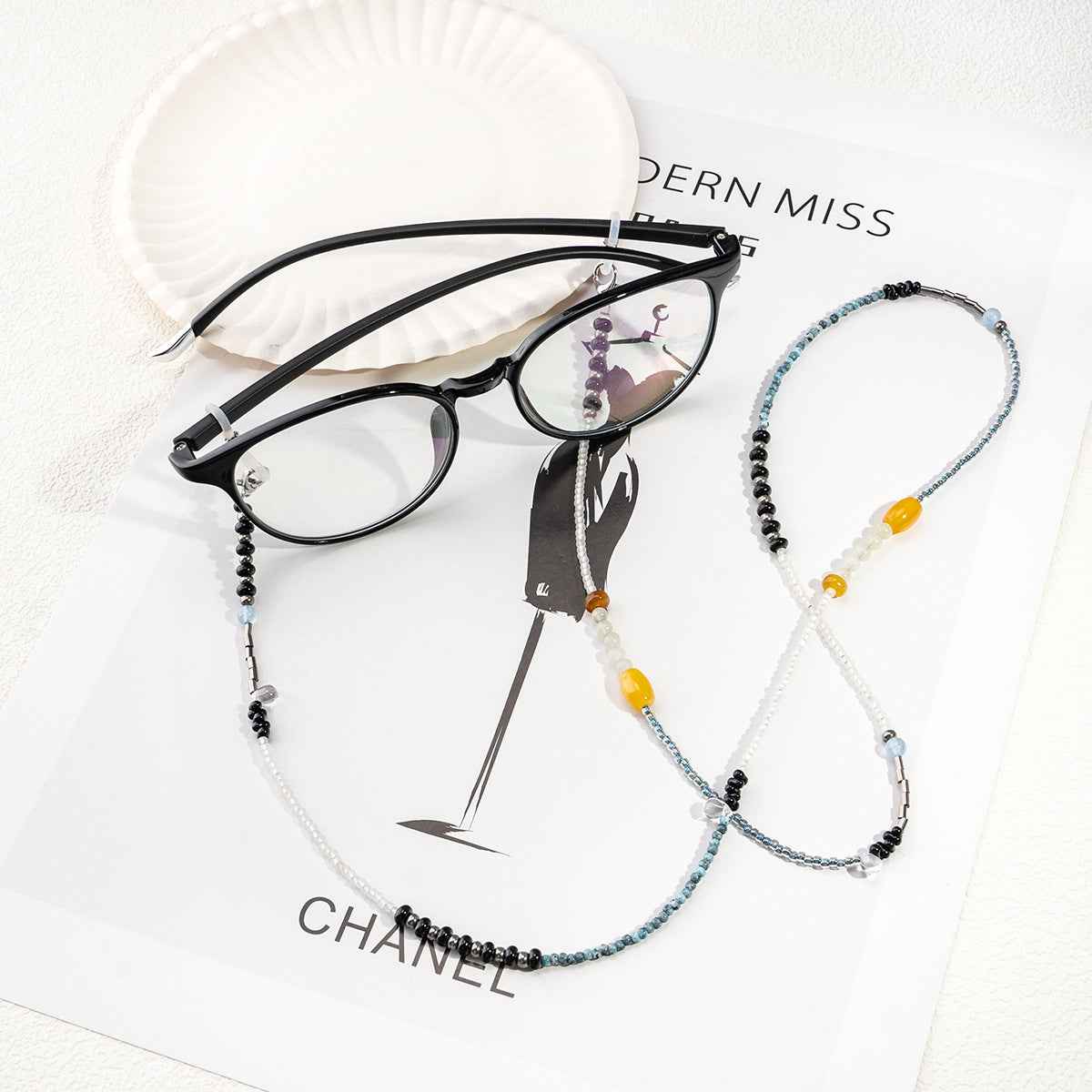 Marie Kiro: Azure Anchor - Handmade Beaded Eyeglass Chain  Premium Glass, Jade & Glazed Accents