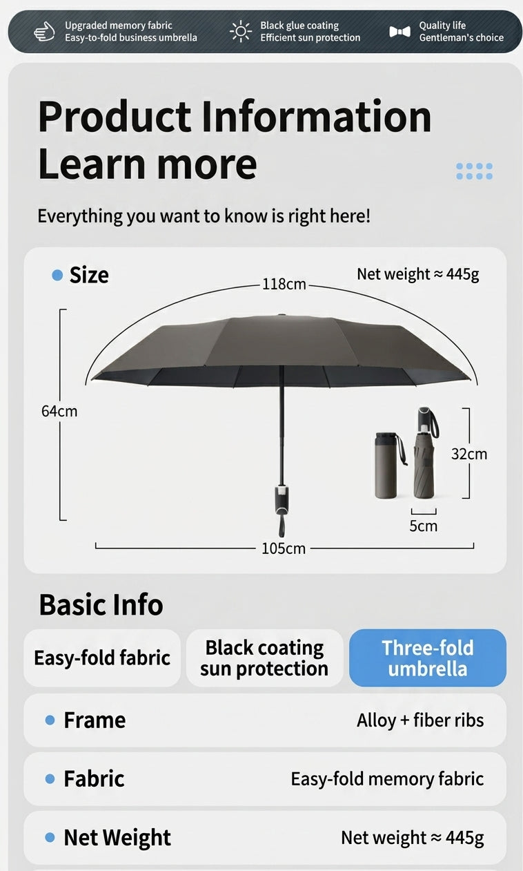 The Commuter - Compact Automatic Business Umbrella — Truffle Gray