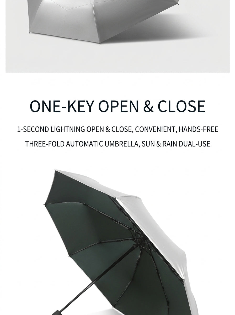 The Canopy - Solar | Automatic Titanium Silver UV Umbrella UPF50+ Compact Tri-Fold