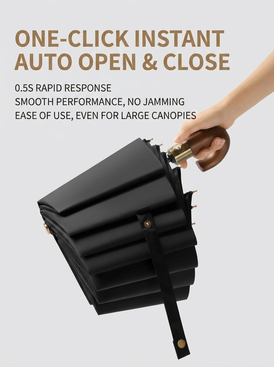 The Envoy - Natural Beige | Solid Wood Handle Automatic Umbrella | UPF50+