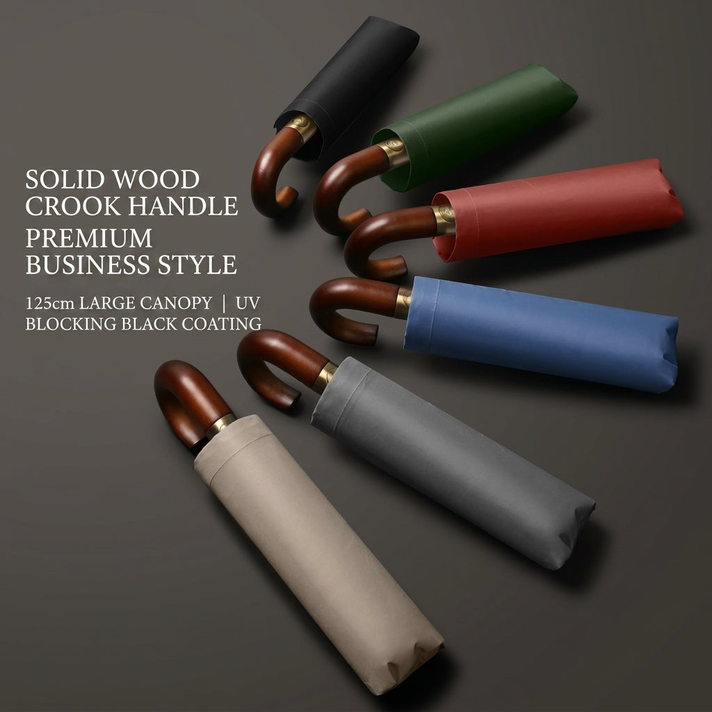 The Envoy - Haze Blue | Solid Wood Handle Automatic Umbrella | UPF50+