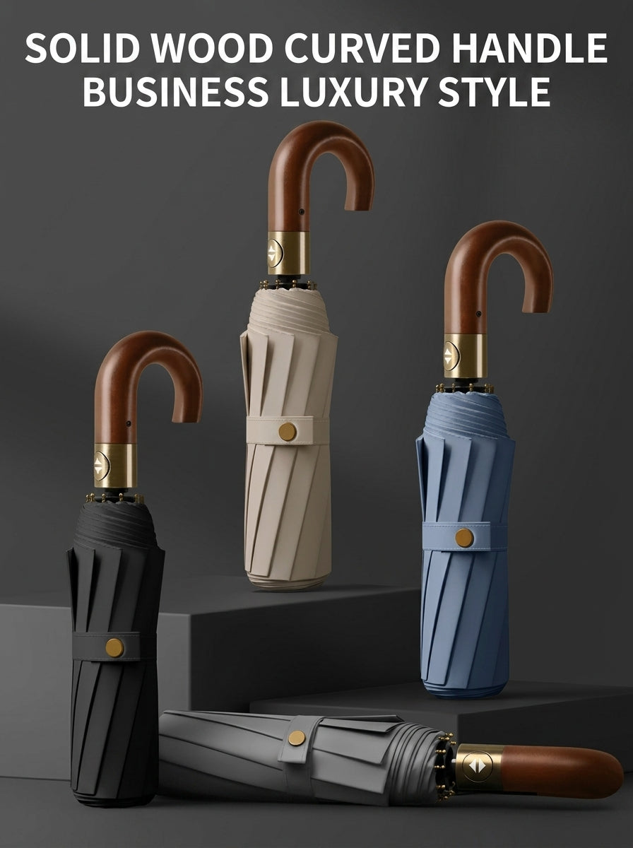 The Envoy - Haze Blue | Solid Wood Handle Automatic Umbrella | UPF50+