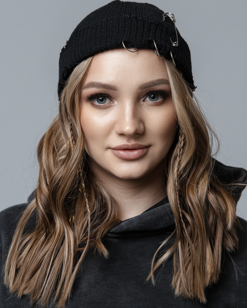 Kiro Punk Beanie with Safety Pins & Rings | Black Knit Skull Cap for Goth, Skater, E-Boy & E-Girl Street Style