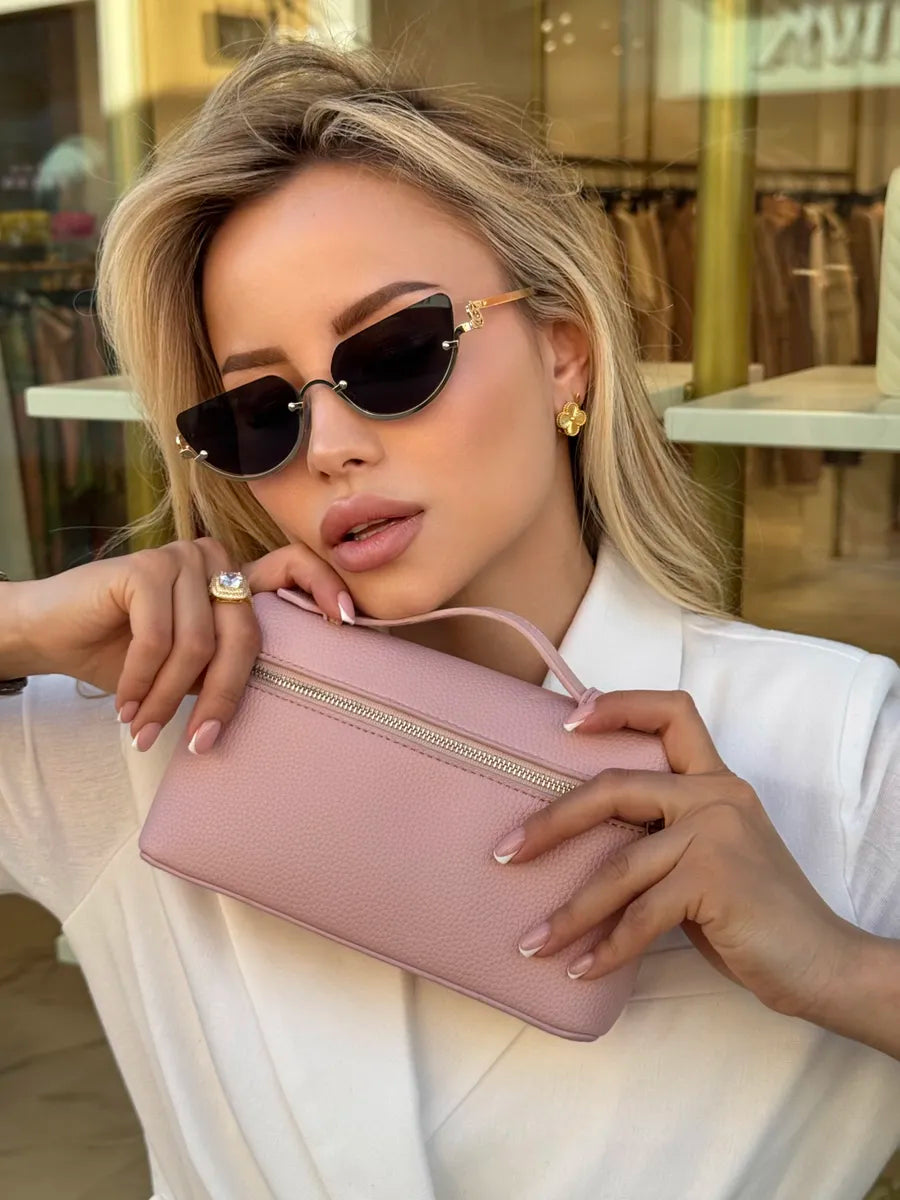 Geometric Cat-Eye Sunglasses - UV400 Half-Frame Metal Design - Gold Triangle Frame