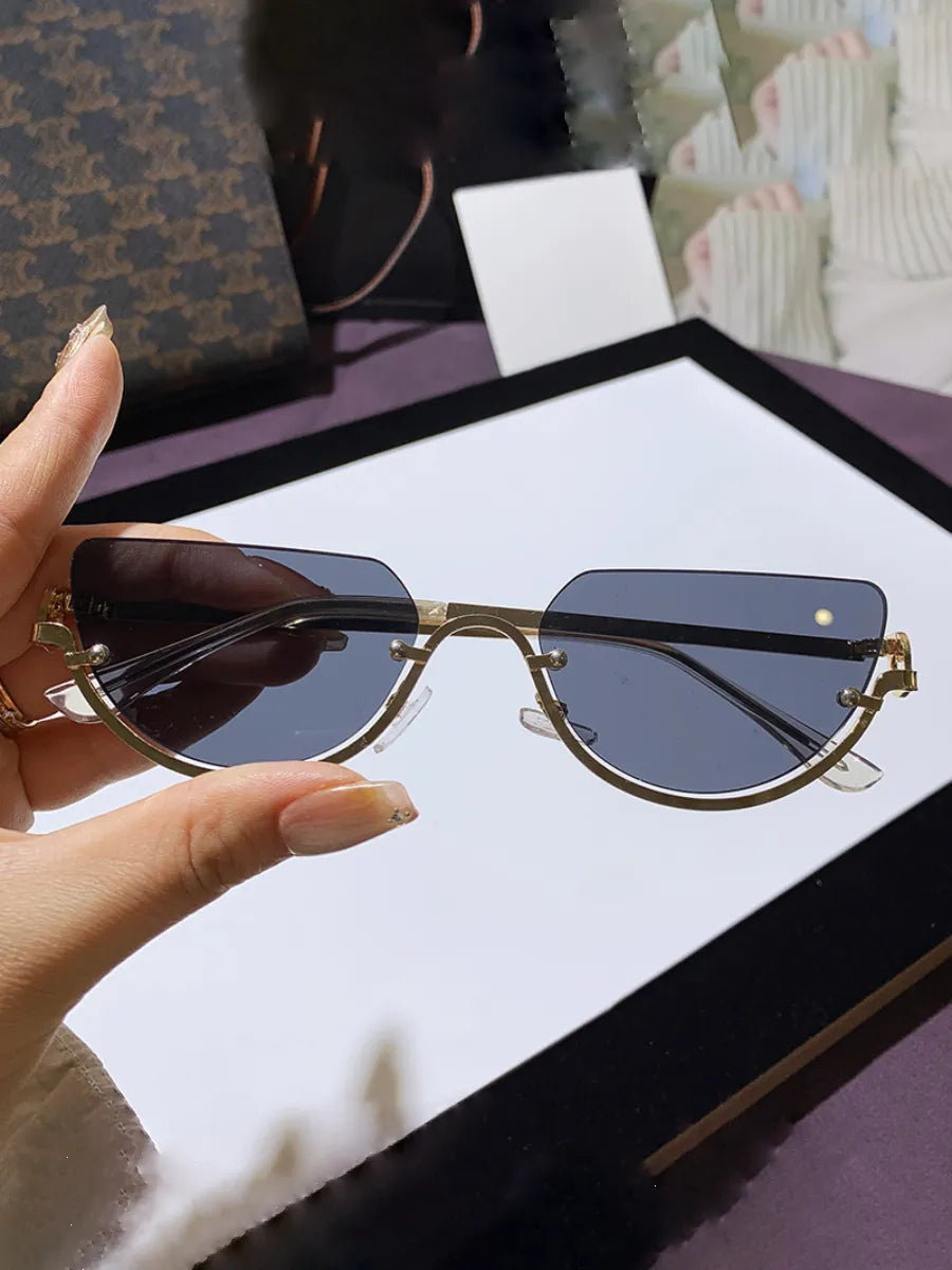 Geometric Cat-Eye Sunglasses - UV400 Half-Frame Metal Design - Gold Triangle Frame