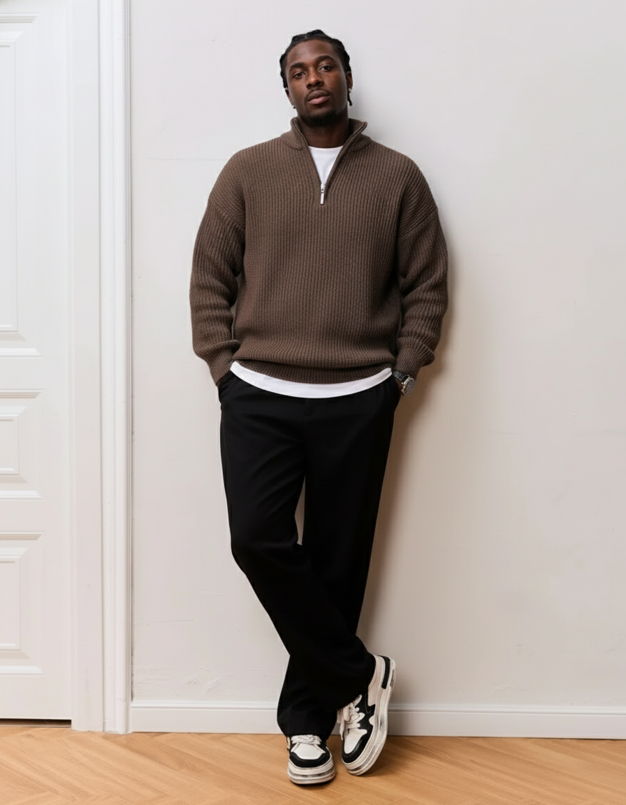 Heavyweight Wool Blend Quarter Zip Sweater – Men's Thermal Mock Neck Pullover – Big & Tall Winter Knitwear