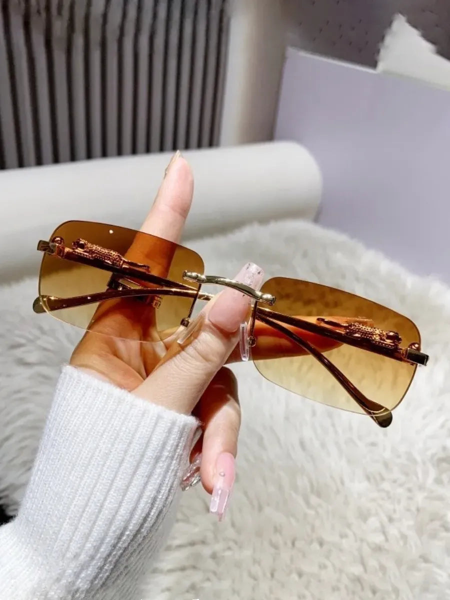 Rimless Panther Detail Sunglasses | UV400 Protection