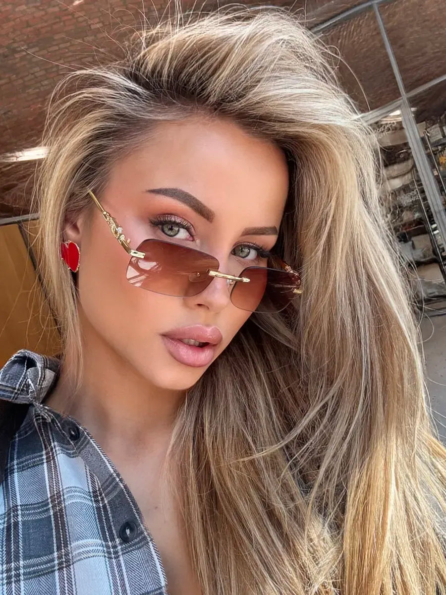 Rimless Panther Detail Sunglasses | UV400 Protection