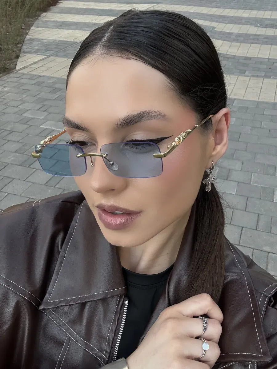 Rimless Panther Detail Sunglasses | UV400 Protection