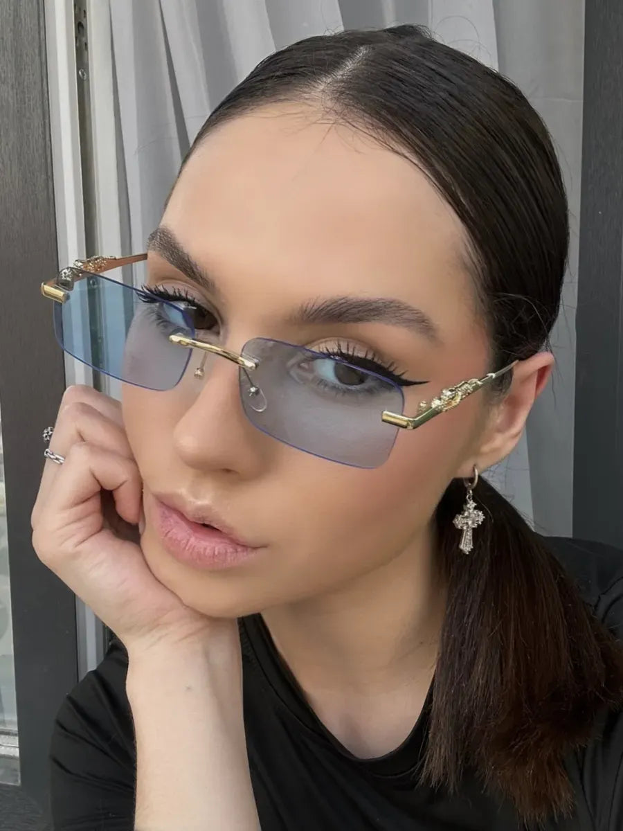 Rimless Panther Detail Sunglasses | UV400 Protection