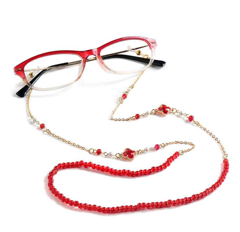 Retro Beaded Chain: Titanium & Chalcedony Eyewear Chain
