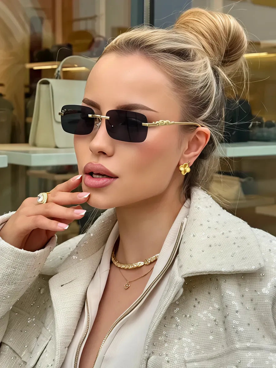 Rimless Panther Detail Sunglasses | UV400 Protection