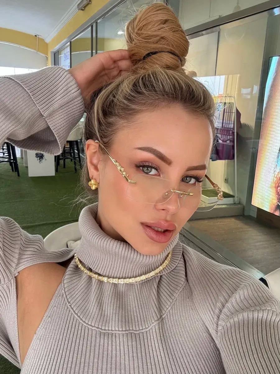 Rimless Panther Detail Sunglasses | UV400 Protection