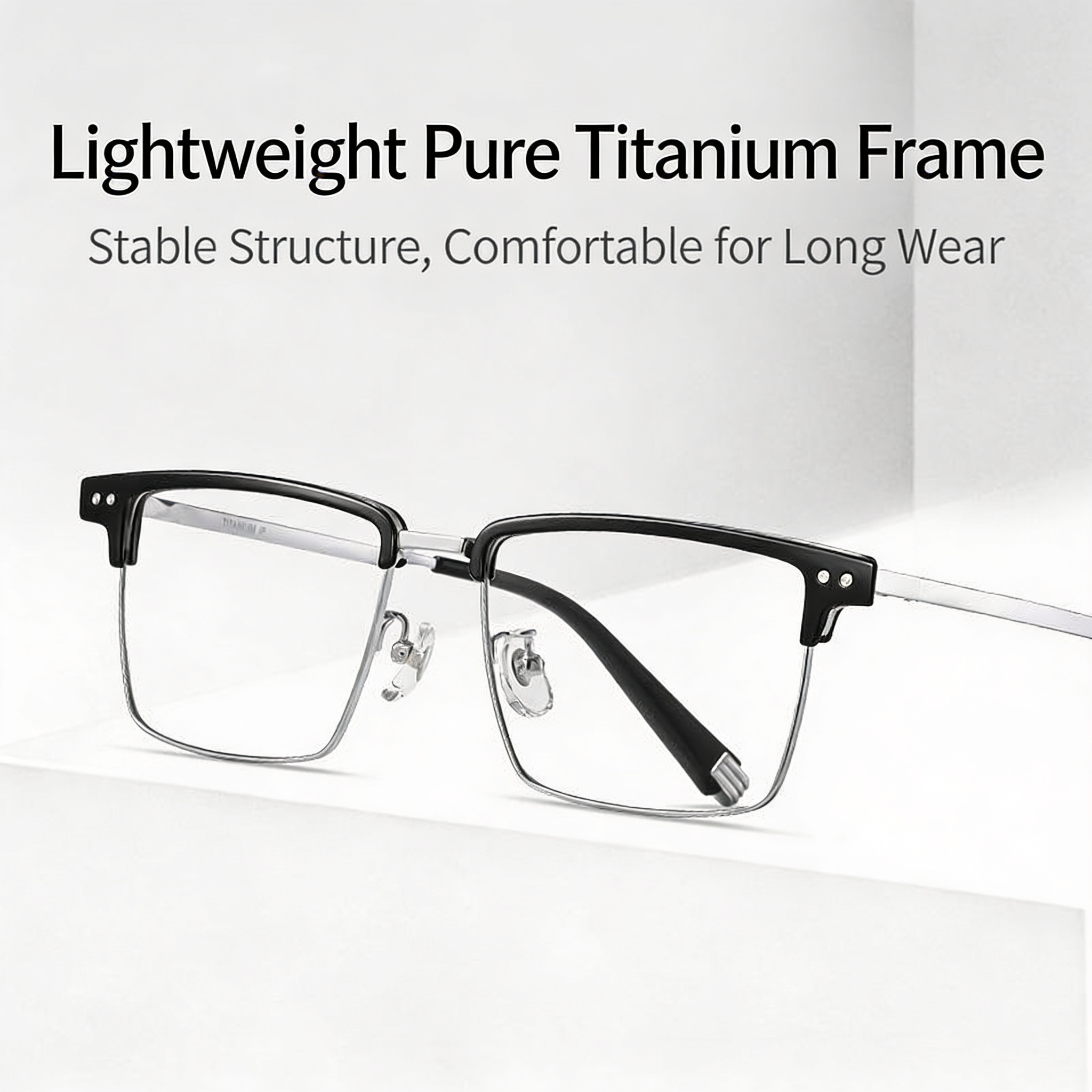 MK Cipher // Pure Titanium Geometric Square Blue Light Eyeglasses