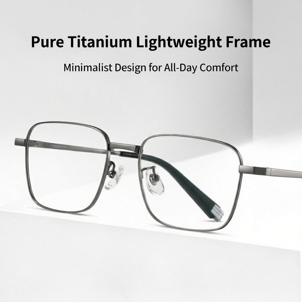 MK Linear // Pure Titanium Wire Square Business Blue Light Eyeglasses