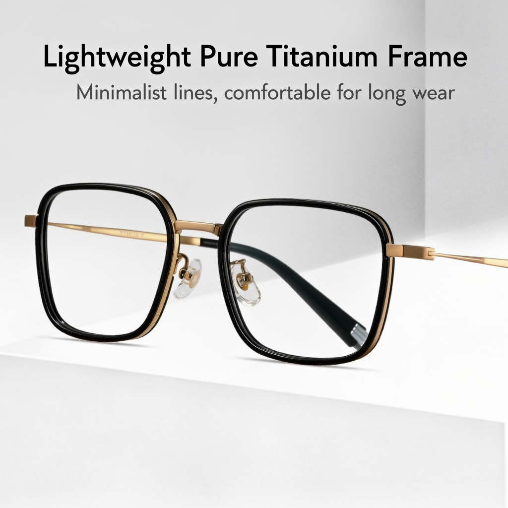 Pure Titanium Eyeglass Frames - Blue Light Filtering - Prescription Ready Geometric Design