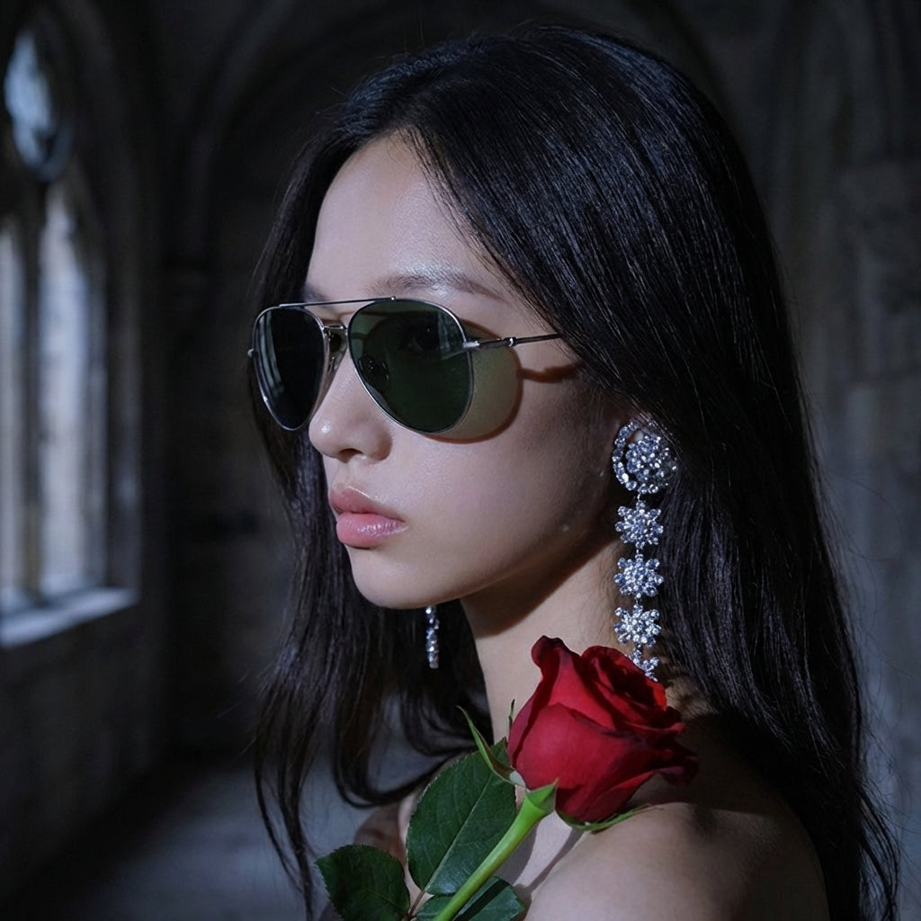 High Contrast Aviator Sunglasses - UV400 Protection, Pure Titanium Oversized Frame, Tempered Glass, Unisex, MK Titan