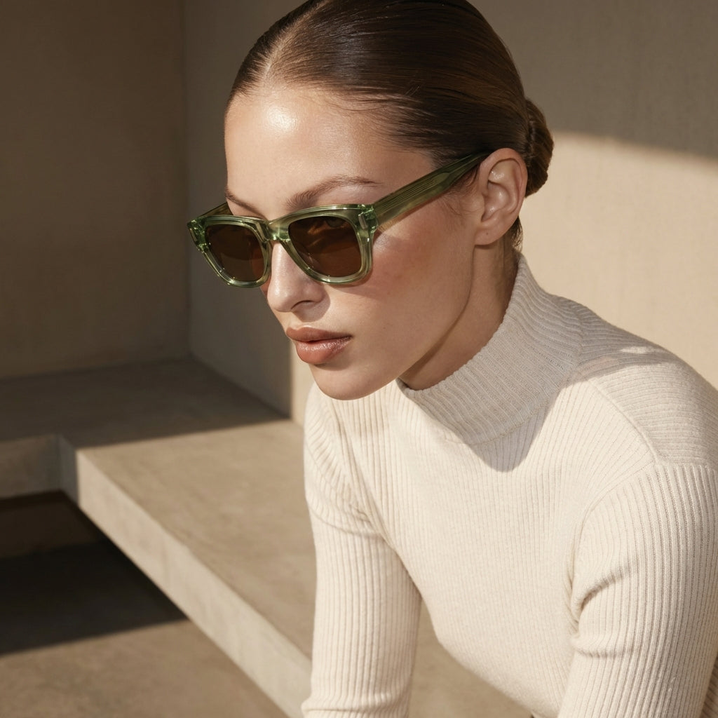 High Contrast Square Frame Sunglasses - UV400 Protection, Acetate Wide Bridge, Clear Frame, Unisex, MK Sovereign