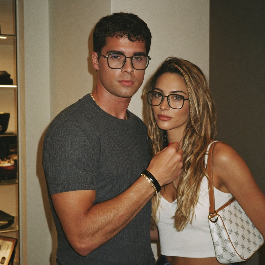 MK Axiom Pure Titanium Geometric Eyeglass Frames - Blue Light Filtering Lenses, Prescription-Ready, Unisex, Glossy Black