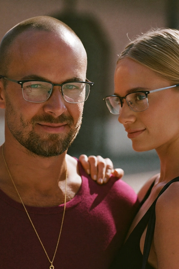 Pure Titanium Half-Rim Eyeglass Frames - Blue Light Filtering - Retro Eyebrow Design