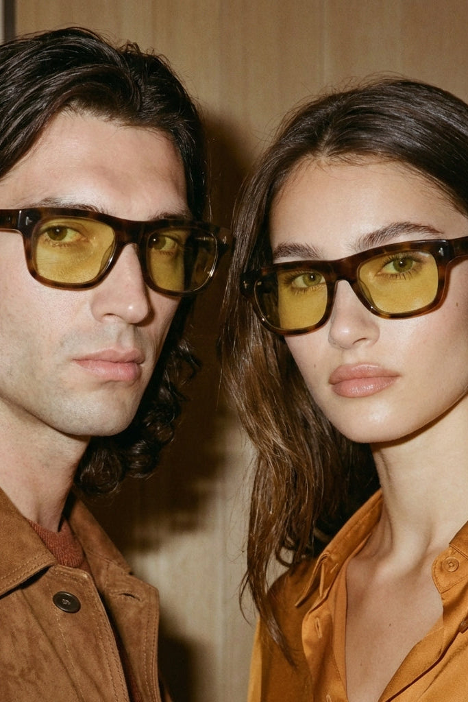 Square Sunglasses - Amber Polarized UV400 - Premium Acetate Frame for Driving